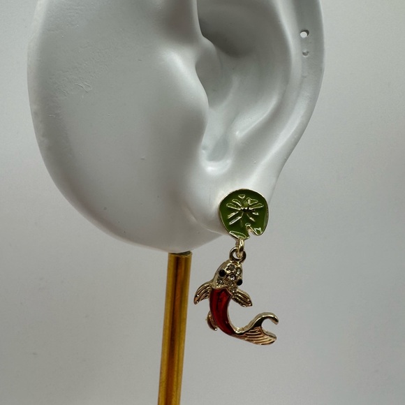 3/$15 Adorable Koi Fish Lilypad Dangle Earrings - Picture 7 of 7